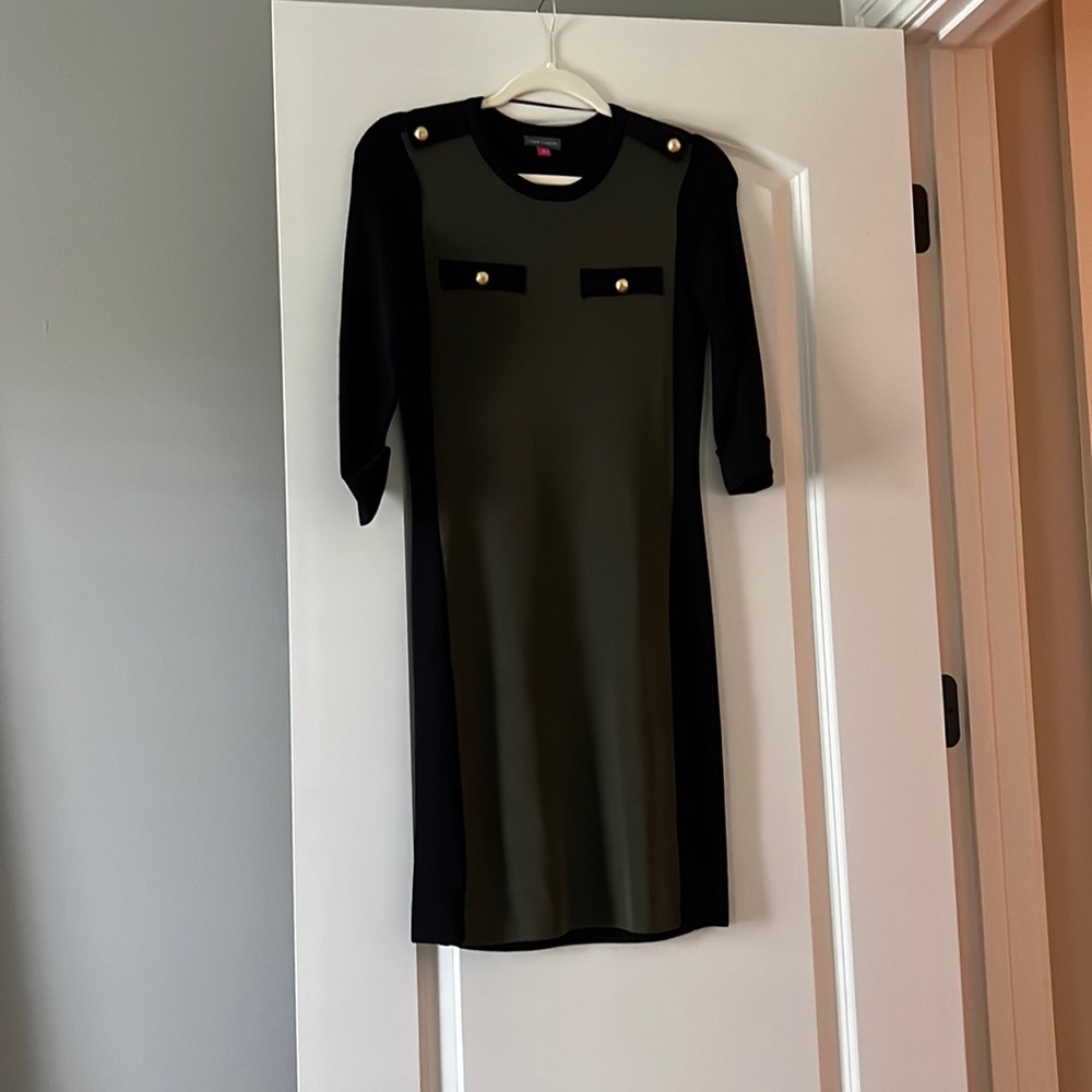 Vince Camuto Army Green Dress with Embellished buttons